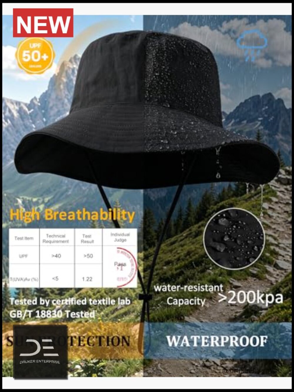 Water-Resistant UPF 50+ Bucket Hat Packable Boonie Fishing Hiking Sun Hat - Picture 2 of 7